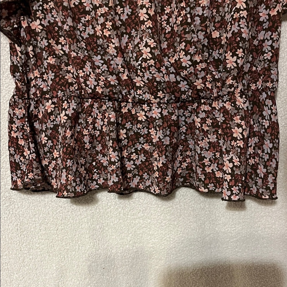 Maurices Floral Ruffle Sleeve Blouse - Black and Pink - Picture 5 of 6
